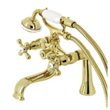 Kingston Three-Handle 2-Hole Deck-Mount Clawfoot Tub Faucet with Hand Shower