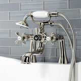 Kingston Three-Handle 2-Hole Deck-Mount Clawfoot Tub Faucet with Hand Shower