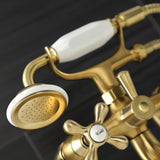 Kingston Three-Handle 2-Hole Deck-Mount Clawfoot Tub Faucet with Hand Shower