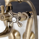 Kingston Three-Handle 2-Hole Tub Wall Mount Clawfoot Tub Faucet with Handshower