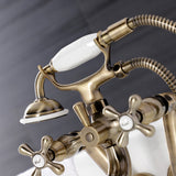 Kingston Three-Handle 2-Hole Tub Wall Mount Clawfoot Tub Faucet with Handshower
