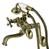 Kingston Three-Handle 2-Hole Tub Wall Mount Clawfoot Tub Faucet with Handshower