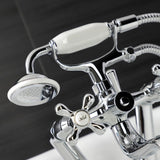 Kingston Three-Handle 2-Hole Tub Wall Mount Clawfoot Tub Faucet with Handshower