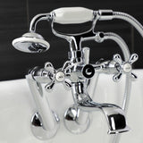 Kingston Three-Handle 2-Hole Tub Wall Mount Clawfoot Tub Faucet with Handshower
