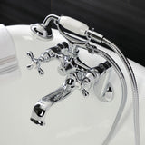 Kingston Three-Handle 2-Hole Tub Wall Mount Clawfoot Tub Faucet with Handshower