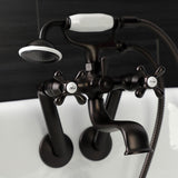 Kingston Three-Handle 2-Hole Tub Wall Mount Clawfoot Tub Faucet with Handshower