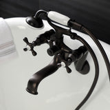 Kingston Three-Handle 2-Hole Tub Wall Mount Clawfoot Tub Faucet with Handshower