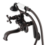 Kingston Three-Handle 2-Hole Tub Wall Mount Clawfoot Tub Faucet with Handshower