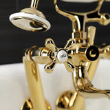 Kingston Three-Handle 2-Hole Tub Wall Mount Clawfoot Tub Faucet with Handshower