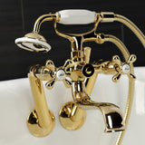 Kingston Three-Handle 2-Hole Tub Wall Mount Clawfoot Tub Faucet with Handshower