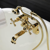 Kingston Three-Handle 2-Hole Tub Wall Mount Clawfoot Tub Faucet with Handshower