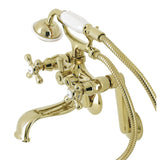 Kingston Three-Handle 2-Hole Tub Wall Mount Clawfoot Tub Faucet with Handshower