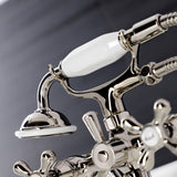 Kingston Three-Handle 2-Hole Tub Wall Mount Clawfoot Tub Faucet with Handshower