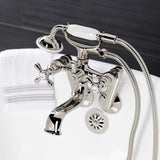 Kingston Three-Handle 2-Hole Tub Wall Mount Clawfoot Tub Faucet with Handshower