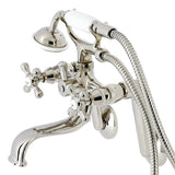 Kingston Three-Handle 2-Hole Tub Wall Mount Clawfoot Tub Faucet with Handshower