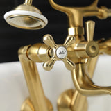 Kingston Three-Handle 2-Hole Tub Wall Mount Clawfoot Tub Faucet with Handshower