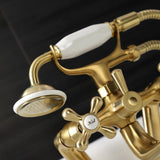 Kingston Three-Handle 2-Hole Tub Wall Mount Clawfoot Tub Faucet with Handshower