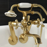 Kingston Three-Handle 2-Hole Tub Wall Mount Clawfoot Tub Faucet with Handshower