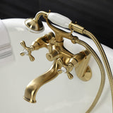Kingston Three-Handle 2-Hole Tub Wall Mount Clawfoot Tub Faucet with Handshower