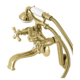 Kingston Three-Handle 2-Hole Tub Wall Mount Clawfoot Tub Faucet with Handshower