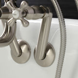 Kingston Three-Handle 2-Hole Tub Wall Mount Clawfoot Tub Faucet with Handshower