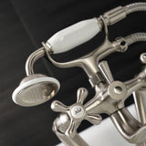 Kingston Three-Handle 2-Hole Tub Wall Mount Clawfoot Tub Faucet with Handshower