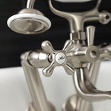 Kingston Three-Handle 2-Hole Tub Wall Mount Clawfoot Tub Faucet with Handshower