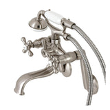 Kingston Three-Handle 2-Hole Tub Wall Mount Clawfoot Tub Faucet with Handshower