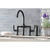 Whitaker Two-Handle 4-Hole Deck Mount Bridge Kitchen Faucet with Brass Sprayer