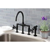 Hamilton Two-Handle 4-Hole Deck Mount Industrial Style Bridge Kitchen Faucet with Brass Side Sprayer
