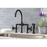 Hamilton Two-Handle 4-Hole Deck Mount Industrial Style Bridge Kitchen Faucet with Brass Side Sprayer