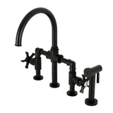 Hamilton Two-Handle 4-Hole Deck Mount Industrial Style Bridge Kitchen Faucet with Brass Side Sprayer