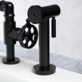 Webb Two-Handle 4-Hole Deck Mount Bridge Kitchen Faucet with Knurled Handle and Brass Side Sprayer