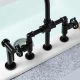 Webb Two-Handle 4-Hole Deck Mount Bridge Kitchen Faucet with Knurled Handle and Brass Side Sprayer