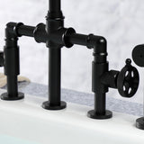 Webb Two-Handle 4-Hole Deck Mount Bridge Kitchen Faucet with Knurled Handle and Brass Side Sprayer