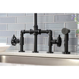 Belknap Two-Handle 4-Hole Deck Mount Industrial Style Bridge Kitchen Faucet with Brass Side Sprayer