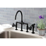 Belknap Two-Handle 4-Hole Deck Mount Industrial Style Bridge Kitchen Faucet with Brass Side Sprayer