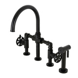Belknap Two-Handle 4-Hole Deck Mount Industrial Style Bridge Kitchen Faucet with Brass Side Sprayer