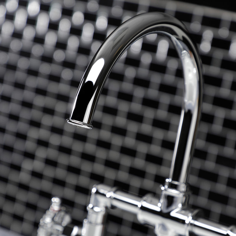 Fuller Two-Handle 4-Hole Deck Mount Industrial Style Bridge Kitchen Faucet with Brass Side Sprayer