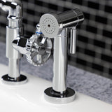 Fuller Two-Handle 4-Hole Deck Mount Bridge Kitchen Faucet with Brass Sprayer