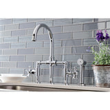 Hamilton Two-Handle 4-Hole Deck Mount Industrial Style Bridge Kitchen Faucet with Brass Side Sprayer