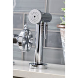 Belknap Two-Handle 4-Hole Deck Mount Bridge Kitchen Faucet with Brass Sprayer