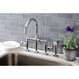 Belknap Two-Handle 4-Hole Deck Mount Industrial Style Bridge Kitchen Faucet with Brass Side Sprayer