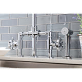 Belknap Two-Handle 4-Hole Deck Mount Industrial Style Bridge Kitchen Faucet with Brass Side Sprayer