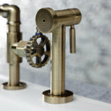 Fuller Two-Handle 4-Hole Deck Mount Bridge Kitchen Faucet with Brass Sprayer