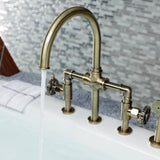 Fuller Two-Handle 4-Hole Deck Mount Bridge Kitchen Faucet with Brass Sprayer