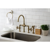 Hamilton Two-Handle 4-Hole Deck Mount Industrial Style Bridge Kitchen Faucet with Brass Side Sprayer