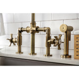 Hamilton Two-Handle 4-Hole Deck Mount Bridge Kitchen Faucet with Brass Sprayer