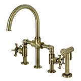 Hamilton Two-Handle 4-Hole Deck Mount Industrial Style Bridge Kitchen Faucet with Brass Side Sprayer