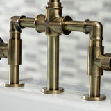 Webb Two-Handle 4-Hole Deck Mount Bridge Kitchen Faucet with Knurled Handle and Brass Side Sprayer